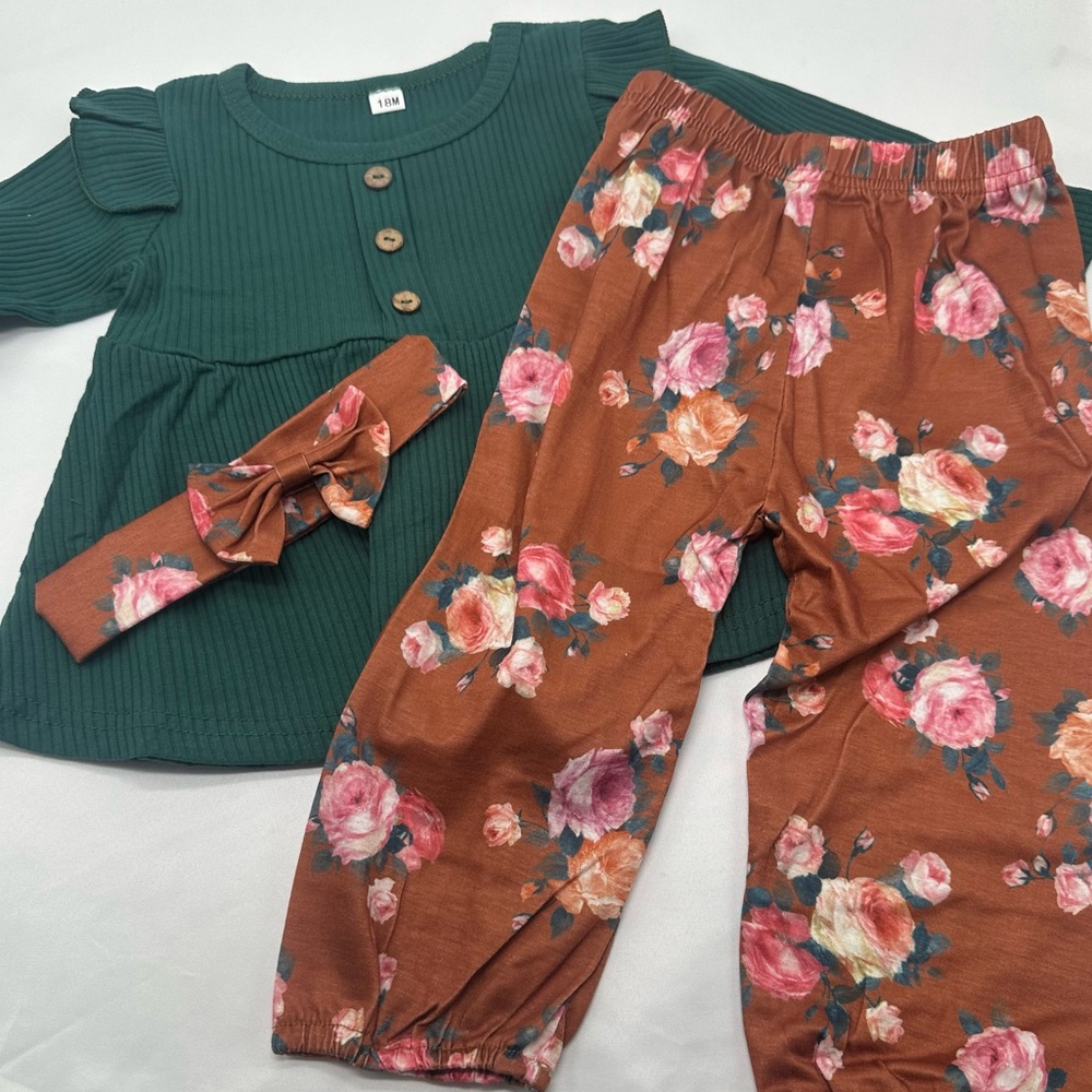 Baby Girl Fall Floral‎ Outfit with headband,pumpkin patch baby girl outfit,Fall